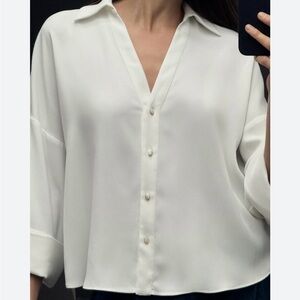 Zara Cream Button-Up Blouse